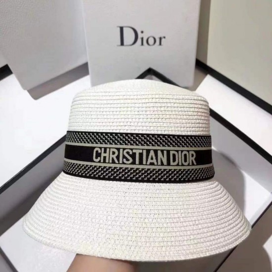 Dior Letter flat top straw hat, woven straw hat, female sunshade hat, summer beach vacation sun basin hat, sun protection fisherman hat