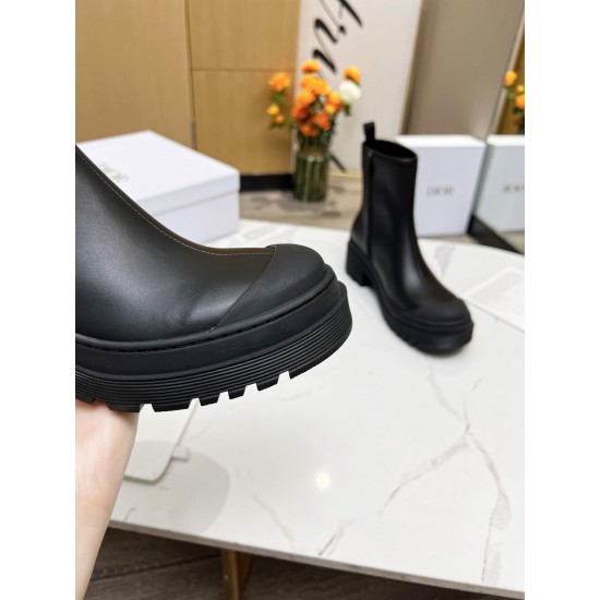 Dior Autumn/Winter New Martin Boots with Thick Heels, High Heels, Knight Boots, High Barrel, Genuine Leather, Slim Side Zipper, Long Barrel, Short Boots for Women