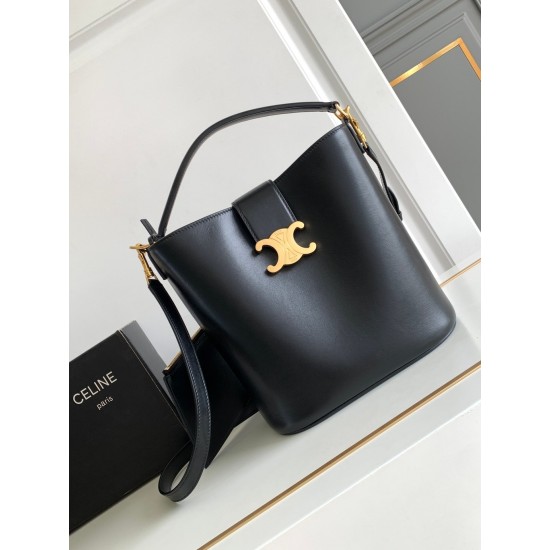 Celine AAAAA+ Louise Smooth Cow Leather Bucket Bag Buckle Triumphal Arch Handheld/Crossed/Shoulder Flip Magnetic Buckle Bag