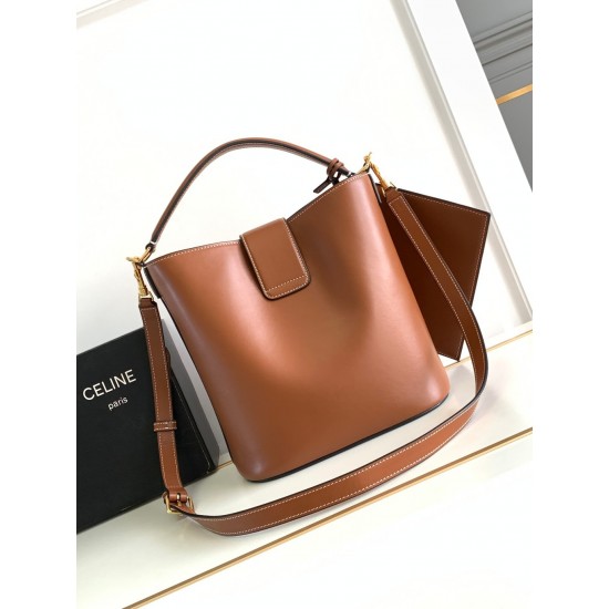 Celine AAAAA+ Louise Smooth Cow Leather Bucket Bag Buckle Triumphal Arch Handheld/Crossed/Shoulder Flip Magnetic Buckle Bag