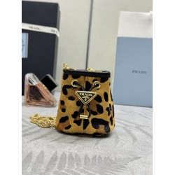 Prada AAAAA+ Mini Leopard print small water bucket Triangle logo chain diagonal cross bag