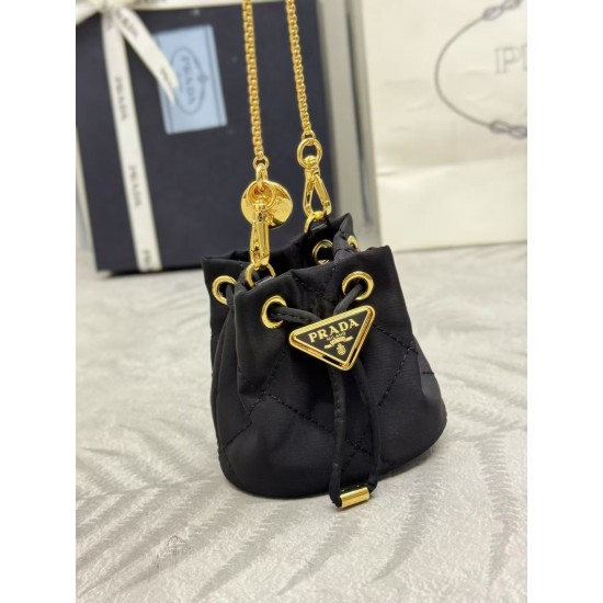 Prada AAAAA+ Mini Imported fabric small water bucket Triangle logo chain diagonal cross bag