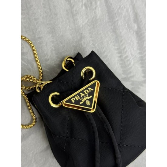 Prada AAAAA+ Mini Imported fabric small water bucket Triangle logo chain diagonal cross bag