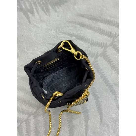 Prada AAAAA+ Mini Imported fabric small water bucket Triangle logo chain diagonal cross bag