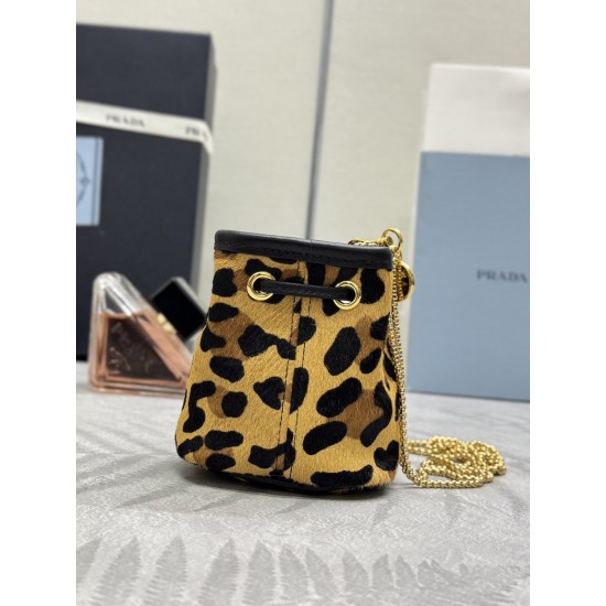 Prada AAAAA+ Mini Leopard print small water bucket Triangle logo chain diagonal cross bag