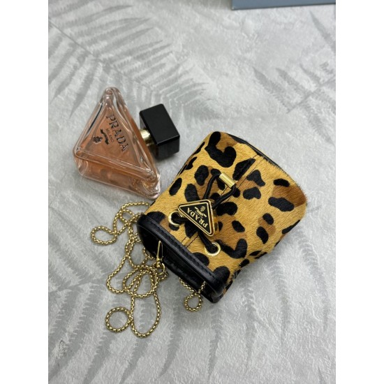 Prada AAAAA+ Mini Leopard print small water bucket Triangle logo chain diagonal cross bag