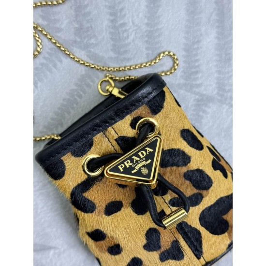 Prada AAAAA+ Mini Leopard print small water bucket Triangle logo chain diagonal cross bag