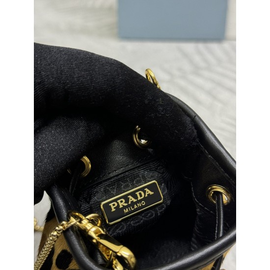 Prada AAAAA+ Mini Leopard print small water bucket Triangle logo chain diagonal cross bag