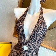 FENDI European and American 2024 Summer New Sexy Backless V-shaped One Piece Swimsuit Women's Instagram Style Celebrity Vacation Photography Swimsuit