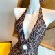 FENDI European and American 2024 Summer New Sexy Backless V-shaped One Piece Swimsuit Women's Instagram Style Celebrity Vacation Photography Swimsuit