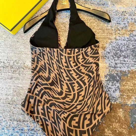 FENDI European and American 2024 Summer New Sexy Backless V-shaped One Piece Swimsuit Women's Instagram Style Celebrity Vacation Photography Swimsuit