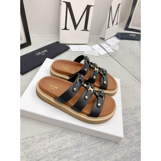 Celine Retro trendy sandals Flat bottomed rivet beach shoes