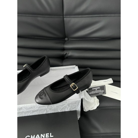 Chanel Female ballet shoes, small leather shoes with a single buckle and flat sole, French Mary Jane shoes