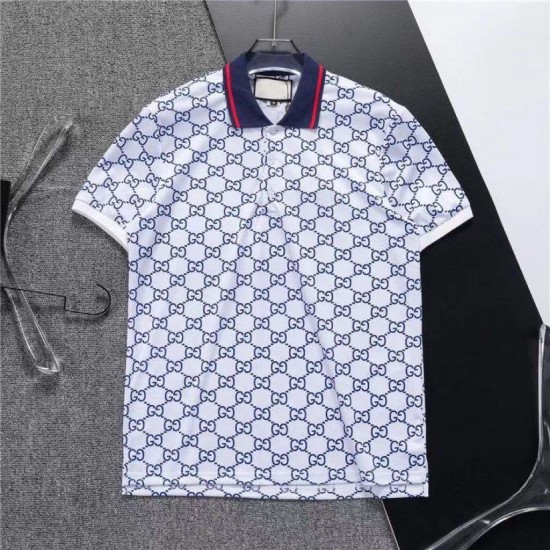 GUCCI Summer New Fashion Short sleeved Men's T-shirt POLO Printed lapel knit GG letter half sleeved top