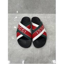 Gucci Green and red combination slide sandals woven with striped rubber slippers sandals