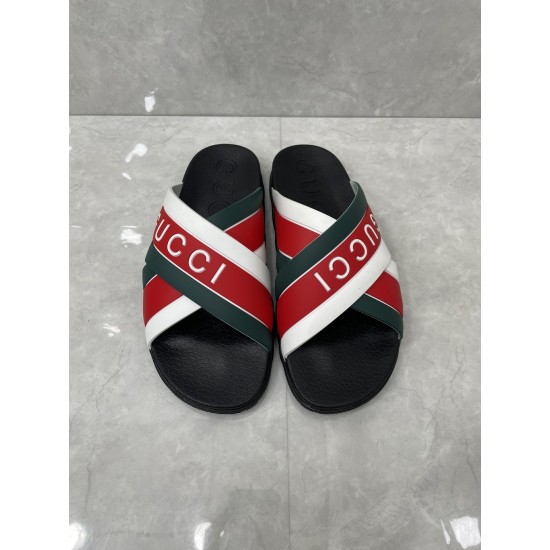 Gucci Green and red combination slide sandals woven with striped rubber slippers sandals