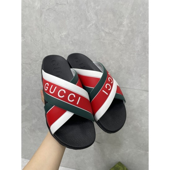 Gucci Green and red combination slide sandals woven with striped rubber slippers sandals