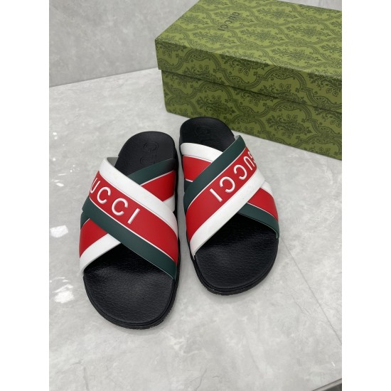 Gucci Green and red combination slide sandals woven with striped rubber slippers sandals