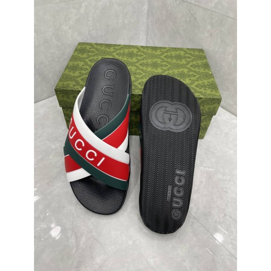 Gucci Green and red combination slide sandals woven with striped rubber slippers sandals