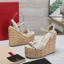 Valentino Slope heeled hemp rope sole sandals Luxury Fashion Round Head Shoes