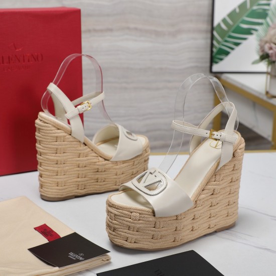 Valentino Slope heeled hemp rope sole sandals Luxury Fashion Round Head Shoes