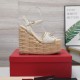 Valentino Slope heeled hemp rope sole sandals Luxury Fashion Round Head Shoes