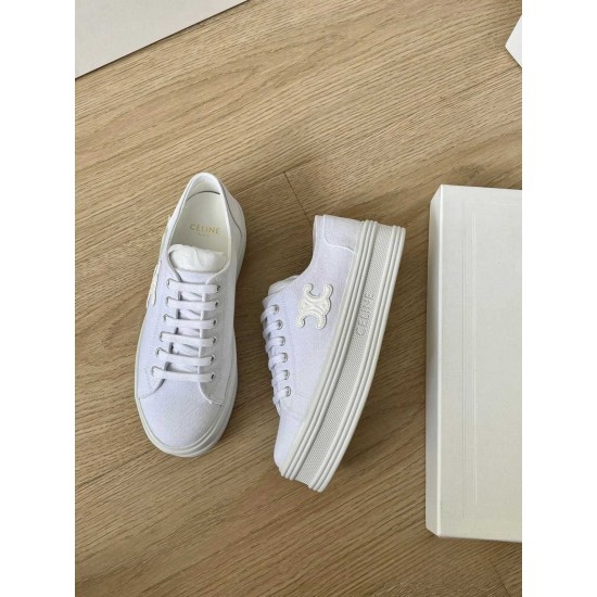 Celine White thick soled cowhide sports shoes Triumphal Arch casual single shoes