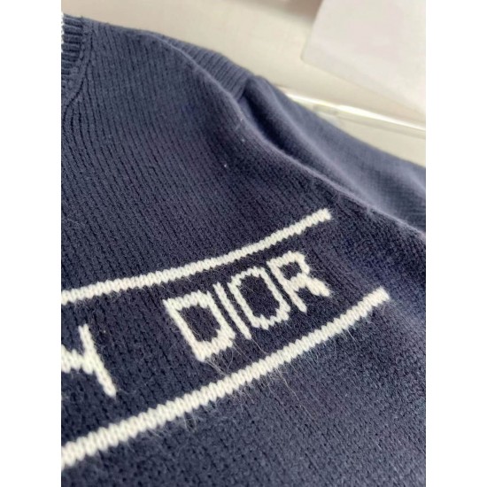 Dior Five pointed Star Embroidered Knitted Short sleeved Woolen sweater