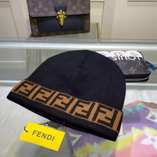 Fendi beanies Double F letters Knitted hat Warm rolled edge hat