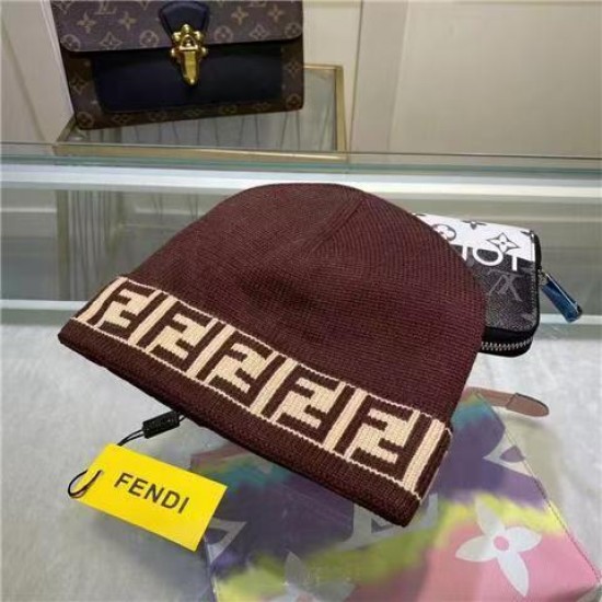 Fendi beanies Double F letters Knitted hat Warm rolled edge hat