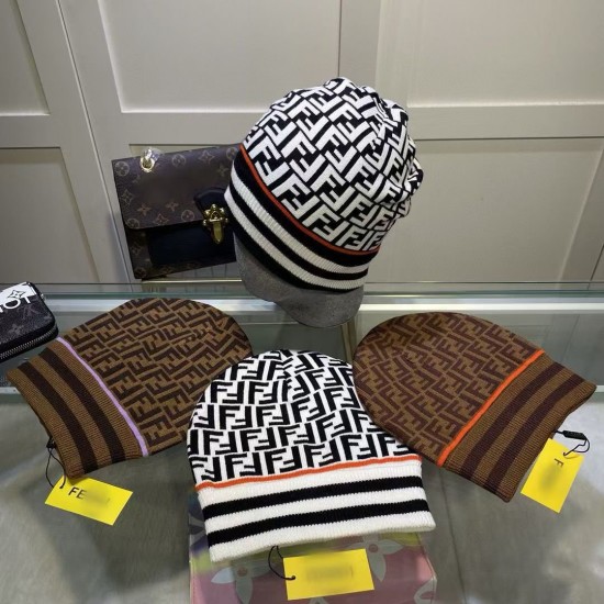 Fendi beanies Double F letters Knitted hat Warm rolled edge hat