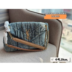 YSL Washed Denim Cloud Chain With Stitched Postman Single Shoulder High Version Fashionable Adjustable Crossbody For Women Shoulder Bag