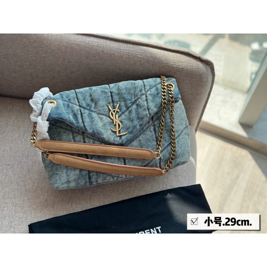 YSL Washed Denim Cloud Chain With Stitched Postman Single Shoulder High Version Fashionable Adjustable Crossbody For Women Shoulder Bag