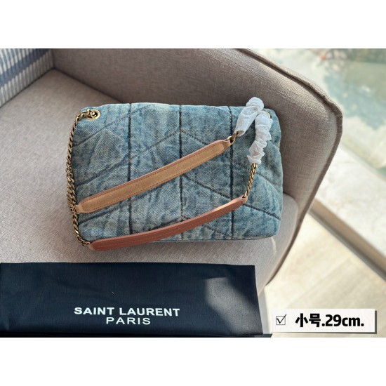 YSL Washed Denim Cloud Chain With Stitched Postman Single Shoulder High Version Fashionable Adjustable Crossbody For Women Shoulder Bag