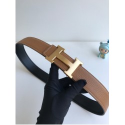 Hermes Smooth leather buckle H-letter belt