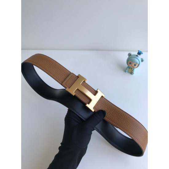 Hermes Smooth leather buckle H-letter belt