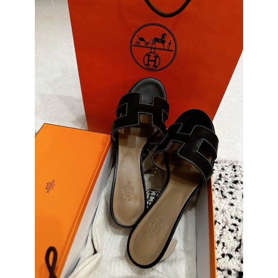 Hermes H shape splicing high heels casual beach slippers