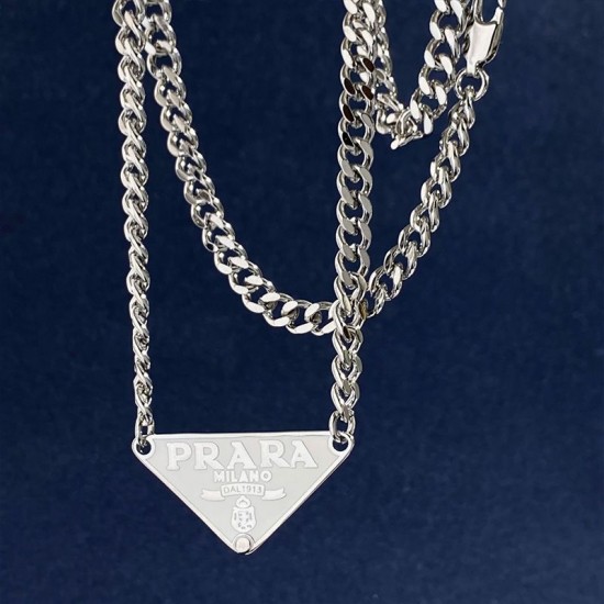 Prada Letter inverted triangle necklace fashionable unisex collarbone chain necklace