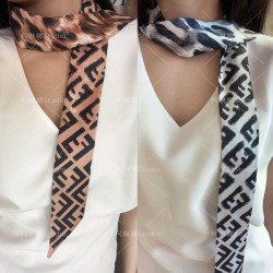 Fendi Retro French Leopard Pattern Long Strip Narrow Edition Silk Scarf Internet Celebrity Same Style Western Style Neck Scarf Fashion Hair Strap Drifter Female