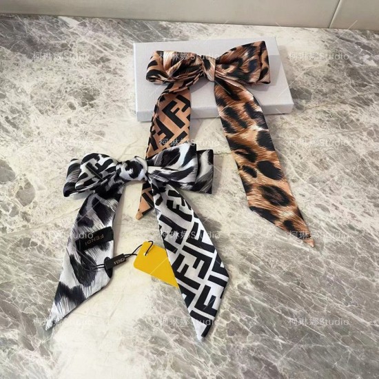 Fendi Retro French Leopard Pattern Long Strip Narrow Edition Silk Scarf Internet Celebrity Same Style Western Style Neck Scarf Fashion Hair Strap Drifter Female