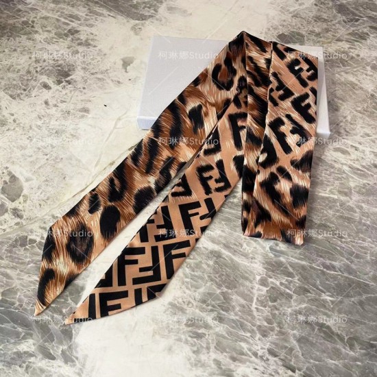 Fendi Retro French Leopard Pattern Long Strip Narrow Edition Silk Scarf Internet Celebrity Same Style Western Style Neck Scarf Fashion Hair Strap Drifter Female