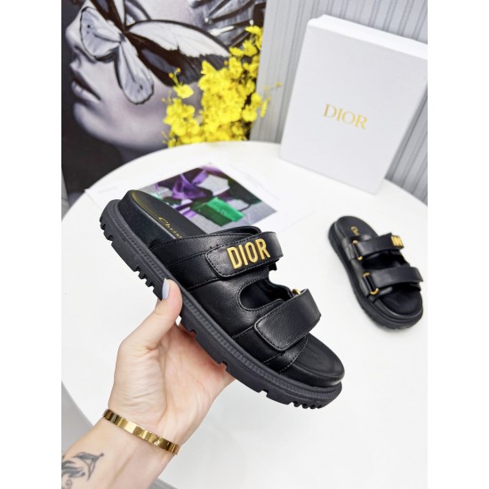 Dior European leather lightweight women's sandals for women's outdoor wear, summer new thick soled casual slippers