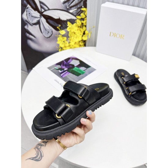 Dior European leather lightweight women's sandals for women's outdoor wear, summer new thick soled casual slippers