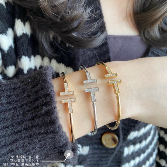 TIFFANY Couple's Double T inlay Imitation diamond  Bracelet