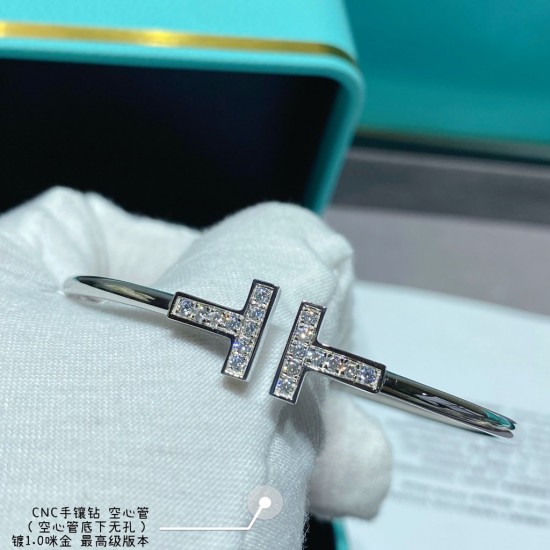 TIFFANY Couple's Double T inlay Imitation diamond  Bracelet