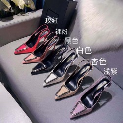 YSL Sharp pointed metal square buckle internet famous single shoe Naked temperament women's slim high-heeled toe sandals