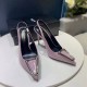 YSL Sharp pointed metal square buckle internet famous single shoe Naked temperament women's slim high-heeled toe sandals