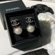 Chanel Pearl black hat earrings Fashionable and versatile temperament silver needle letter earrings