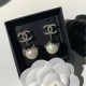 Chanel Pearl black hat earrings Fashionable and versatile temperament silver needle letter earrings