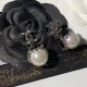 Chanel Pearl black hat earrings Fashionable and versatile temperament silver needle letter earrings